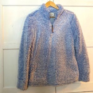 S light blue fuzzy sweater-top. Pull over. Very comfy!
